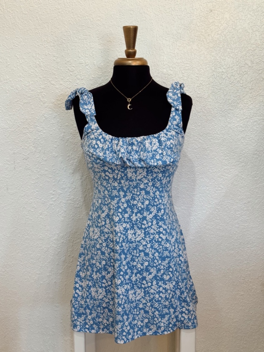 Lush Blue Floral Ruffle Mini Dress